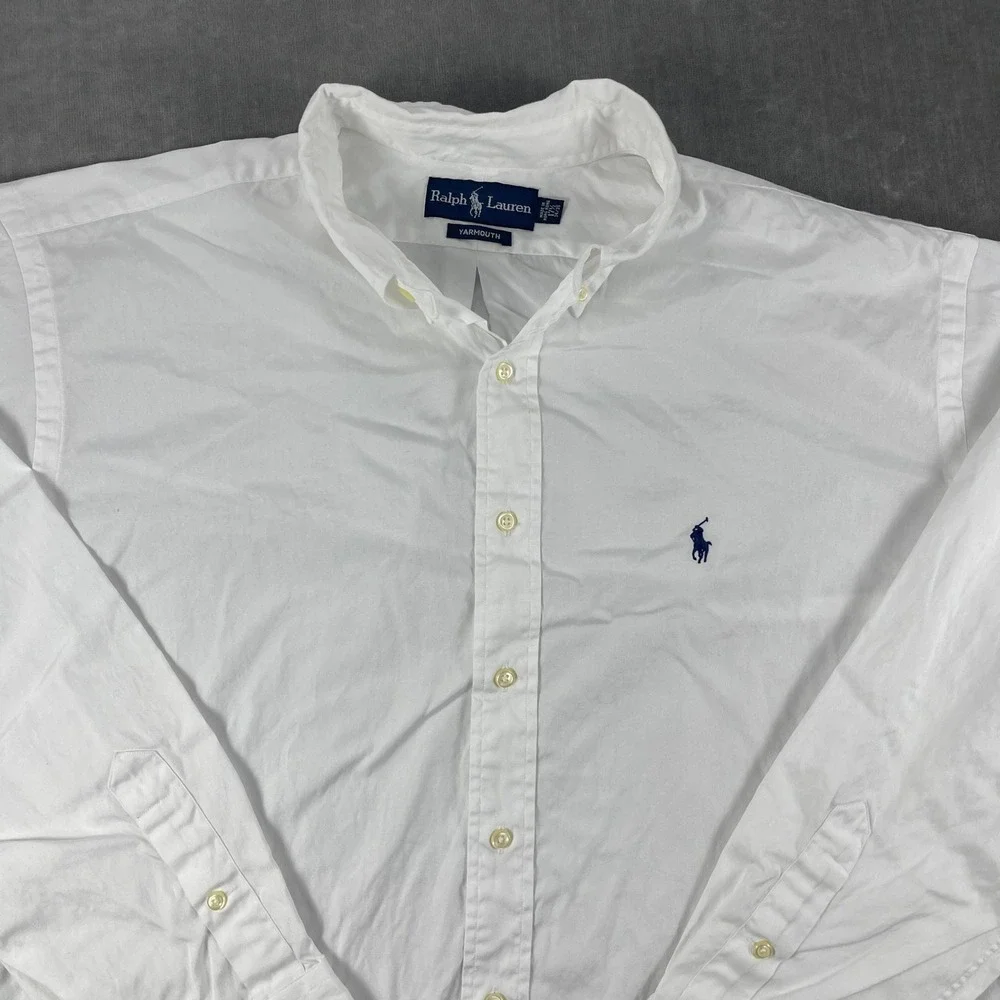 Polo Ralph Lauren Mens 17.5 34/35 White Button Down Yarmouth Shirt Logo